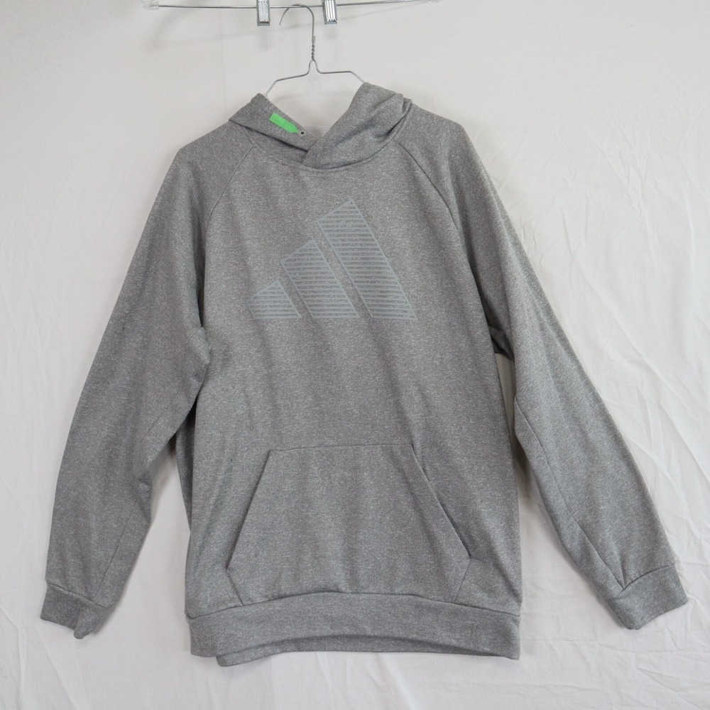 Adidas Hoodie Mens Medium Pullover Fleece Sweatshirt Logo Gray Long Sleeve